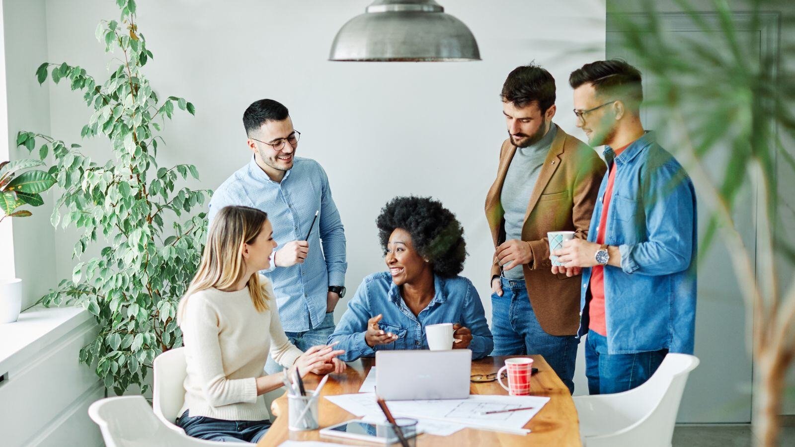 A team of happy employee collaborating